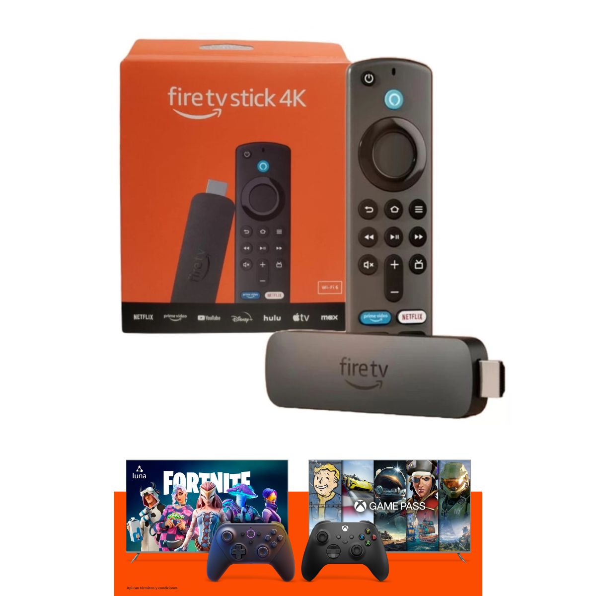 AMAZON - Amazon Fire TV Stick 4K Peliculas Series con IA Wi-Fi 6 Xbox Game Pass