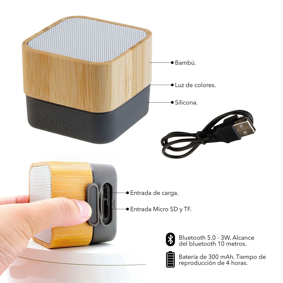 GENERICO - Parlante en Bamboo Con Bluetooth 5.0