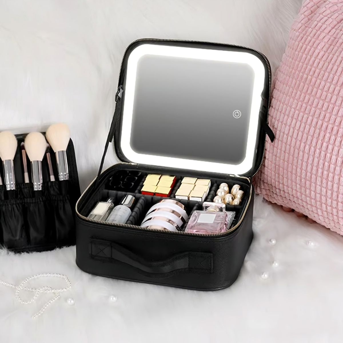 GENERICO - Organizador Maquillaje CY091 Estuche LED Espejo 7 Compartimentos