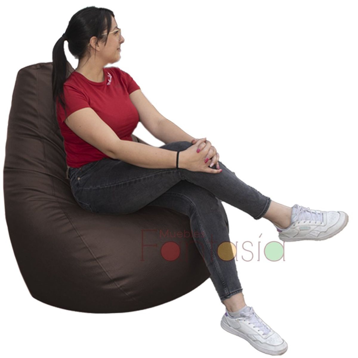 MUEBLES FANTASIA - Puff Tipo Pera Gigante Cuerotex 1 Puesto Resistente Peso Max 120 Kg Tapiz Cuero Sin Muebles Fantasia