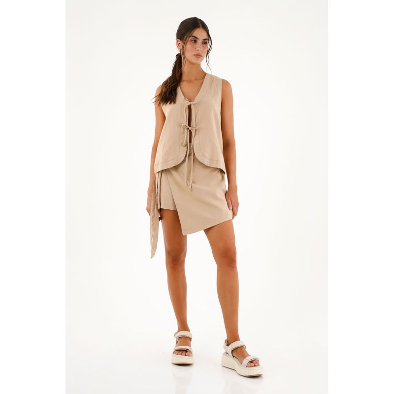 TOPMARK - Falda short crudo con tapa delantera para mujer