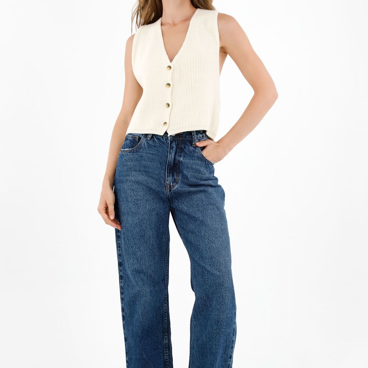 TOPMARK - Chaleco tejido crudo para mujer