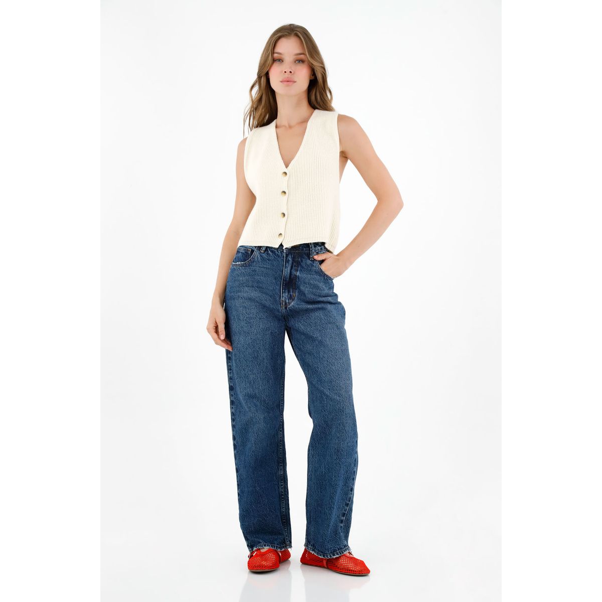 TOPMARK - Chaleco tejido crudo para mujer