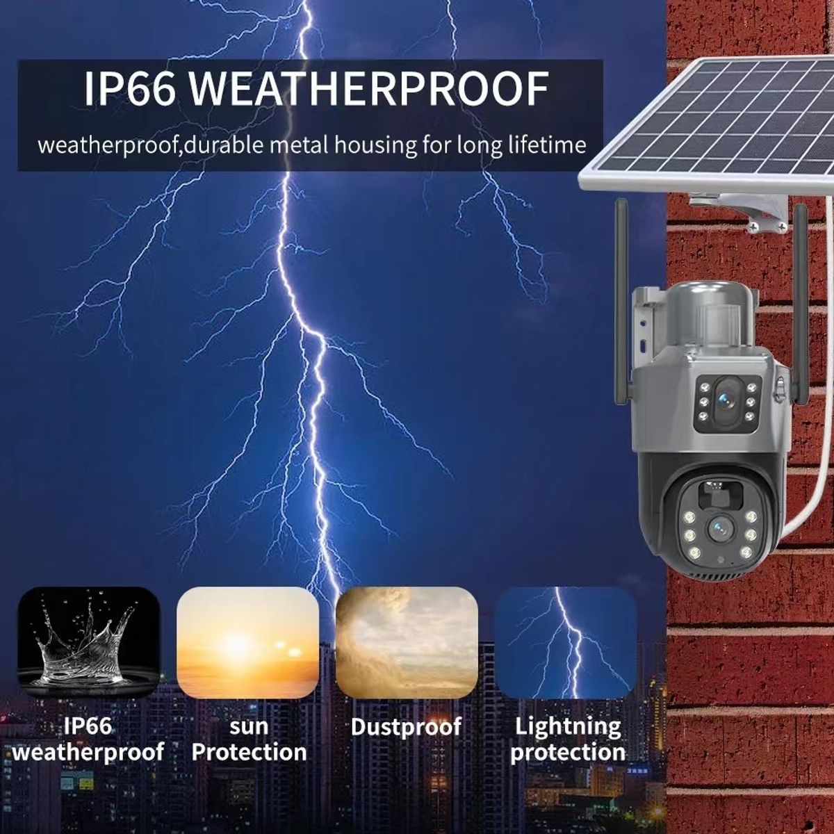 GENERICO - Cámara De Vigilancia Doble Wifi  Ptz  Solar  V380pro  Interior  Exterior