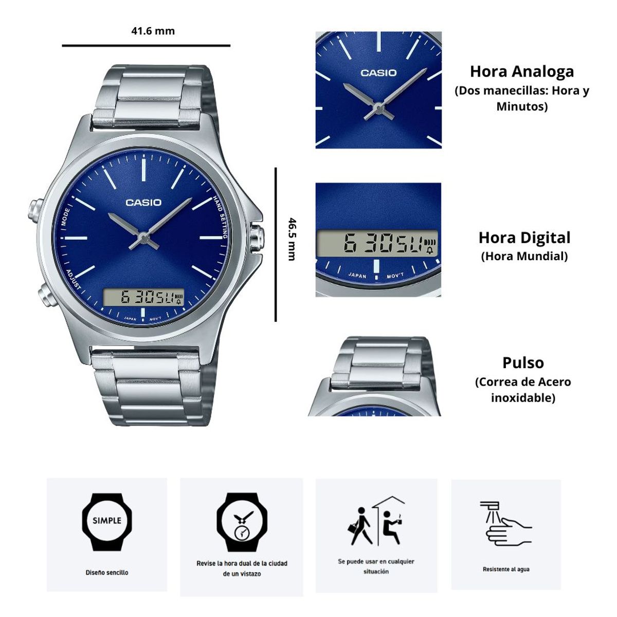 CASIO - Reloj Casio Modelo MTP-VC01D-2E Diseño Elegante