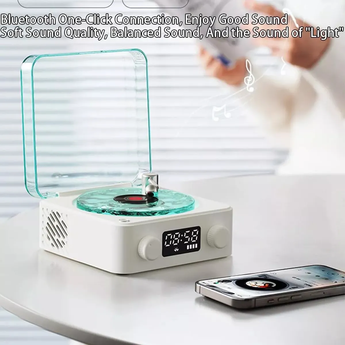 GENERICO - Tocadiscos De Vinilo Parlante Retro Bluetooth The Waves Olas Luz