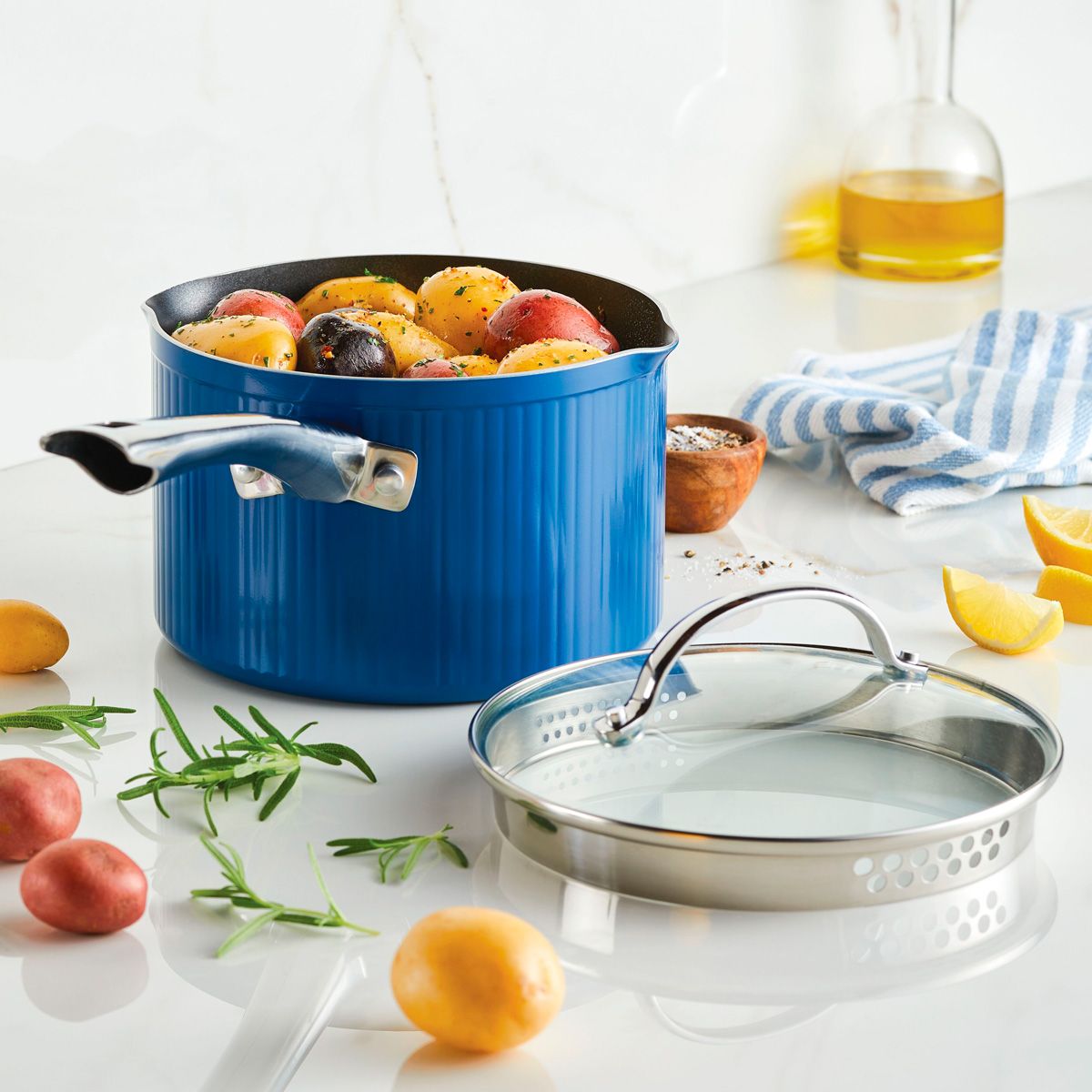 FARBERWARE - Perol antiadherente 18cm con tapa Farberware azul