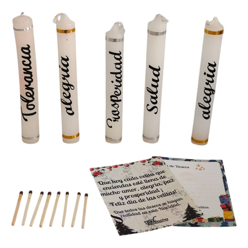 GENERICO - Velitas Navideñas Caja X5 Unidades Mensajes Personalizados