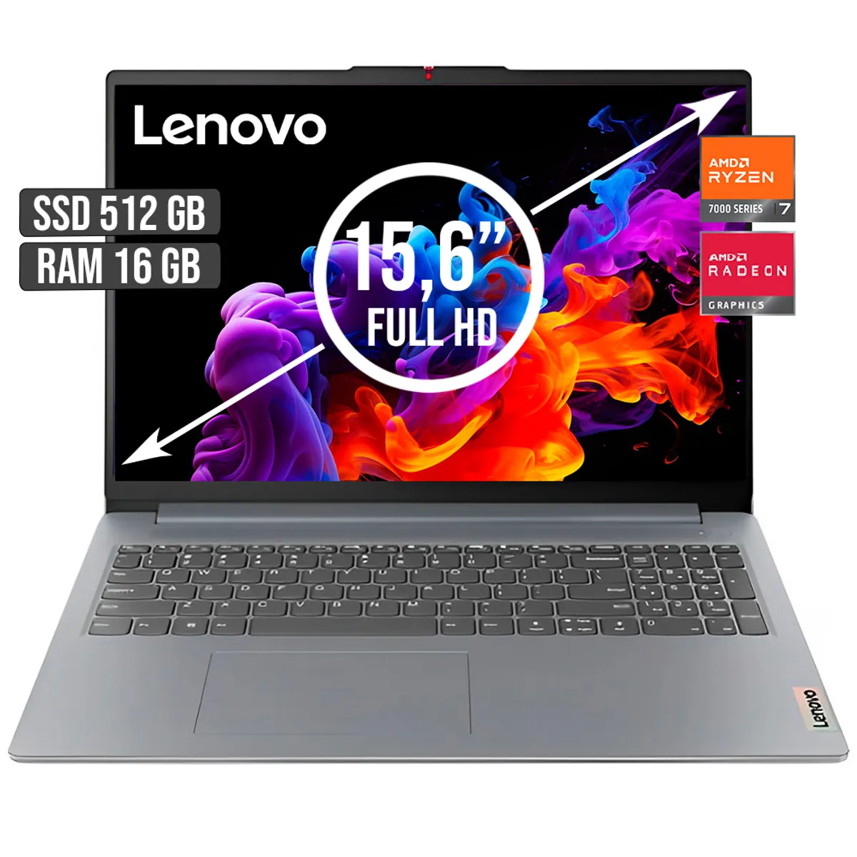 LENOVO - PORTATIL LENOVO SLIM AMD RYZEN 7-7730U SSD 512GB RAM 16GB LED 15,6 FULL HD