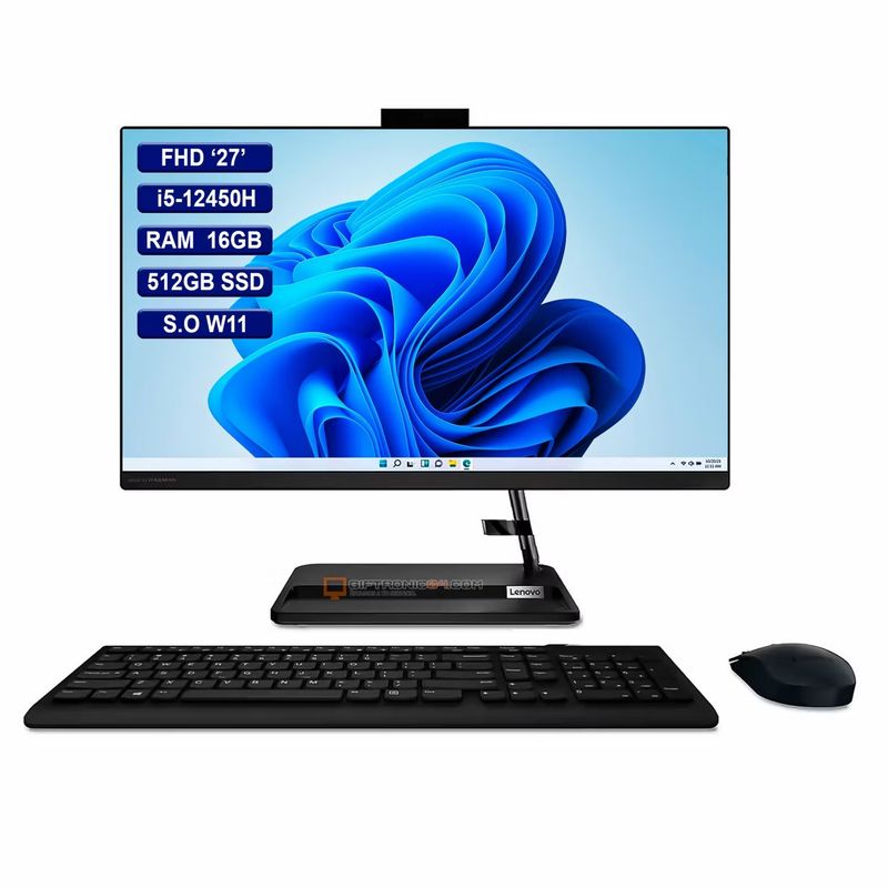 LENOVO - Todo en uno AIO Lenovo 27" i5-12450H 40GB RAM 1 TB SSD Negro win 11pro.