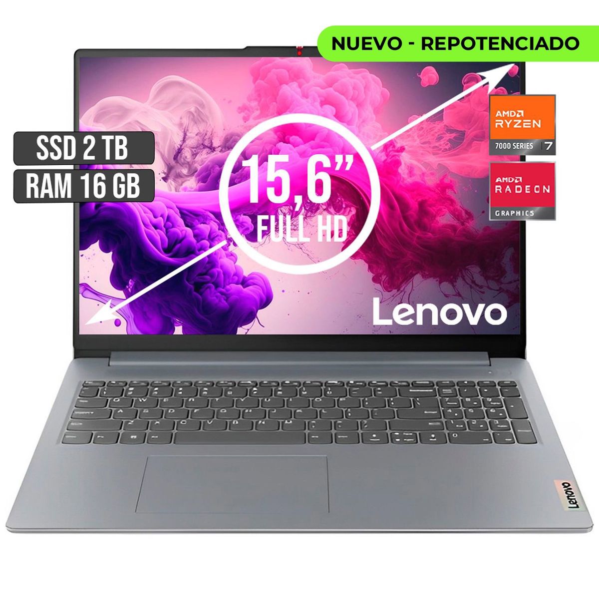 LENOVO - Portátil Lenovo Slim AMD Ryzen 7 7730U 16GB RAM 2TB SSD 15.6" FHD