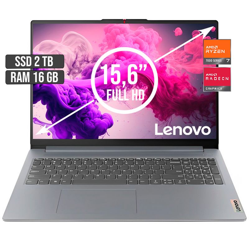 LENOVO - PORTATIL LENOVO AMD RYZEN 7-7730U SSD 2TB RAM 16GB LED 15,6 FULL HD