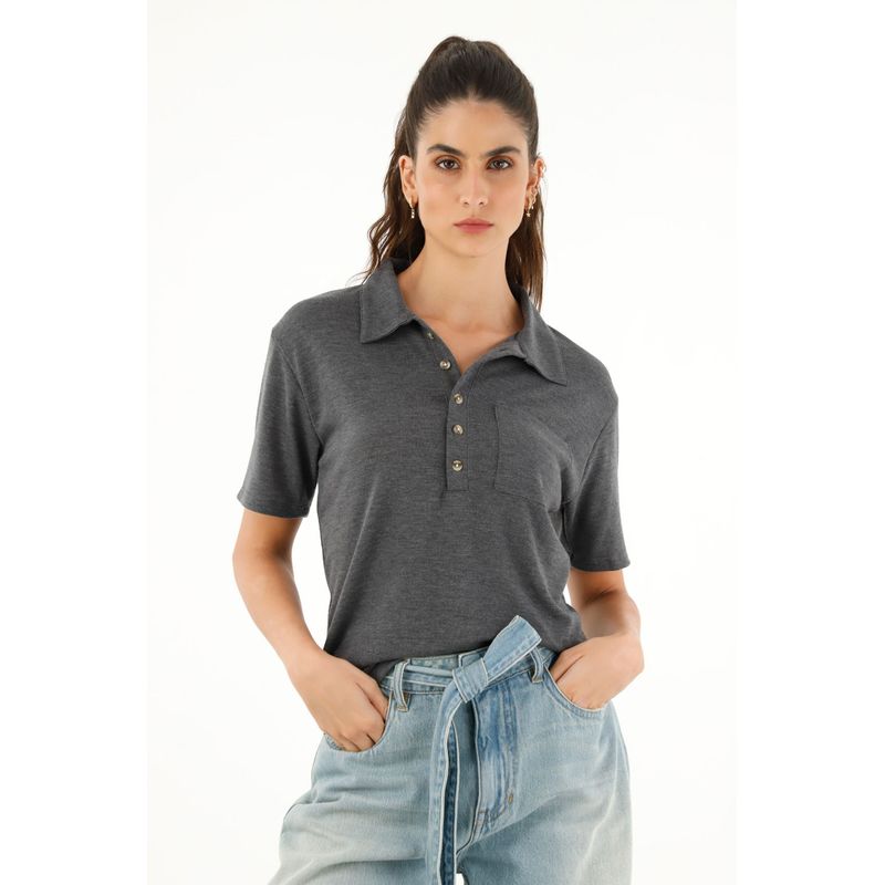 TOPMARK - Camiseta tipo polo gris para mujer