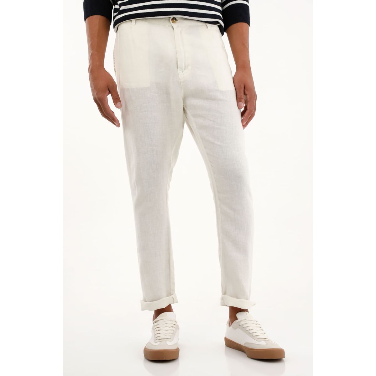 TENNIS - Pantalón tipo chino crudo en lino 100% para hombre
