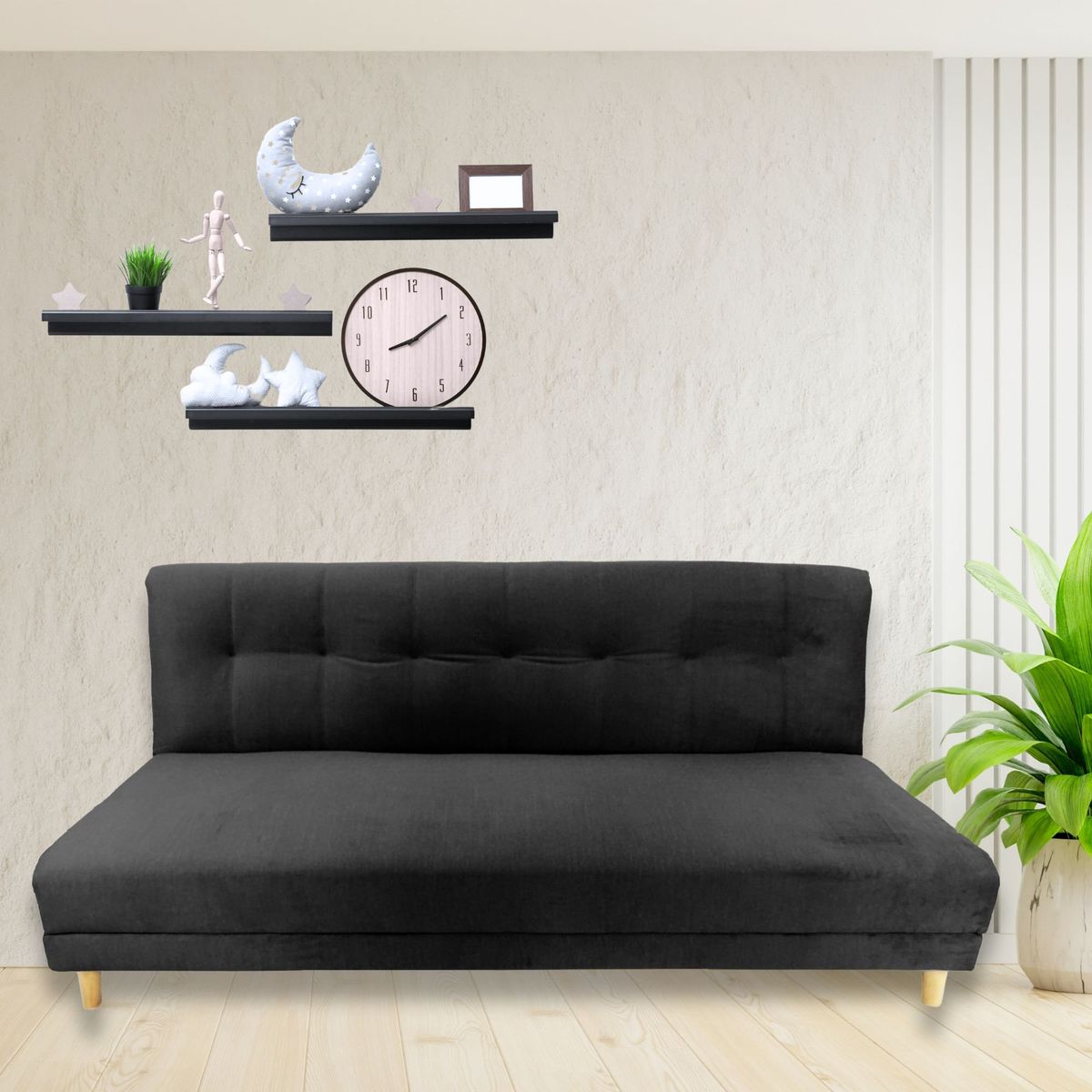 ESTILO RELAX - Sofa Cama Futon Cerezo - Pet Friendly y Antifluido - Negro