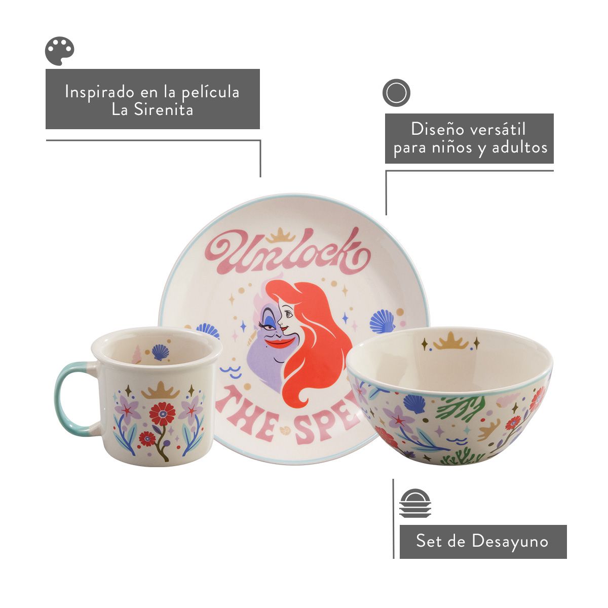 CORONA - Set Desayuno 3 Piezas Disney Ariel 280ml