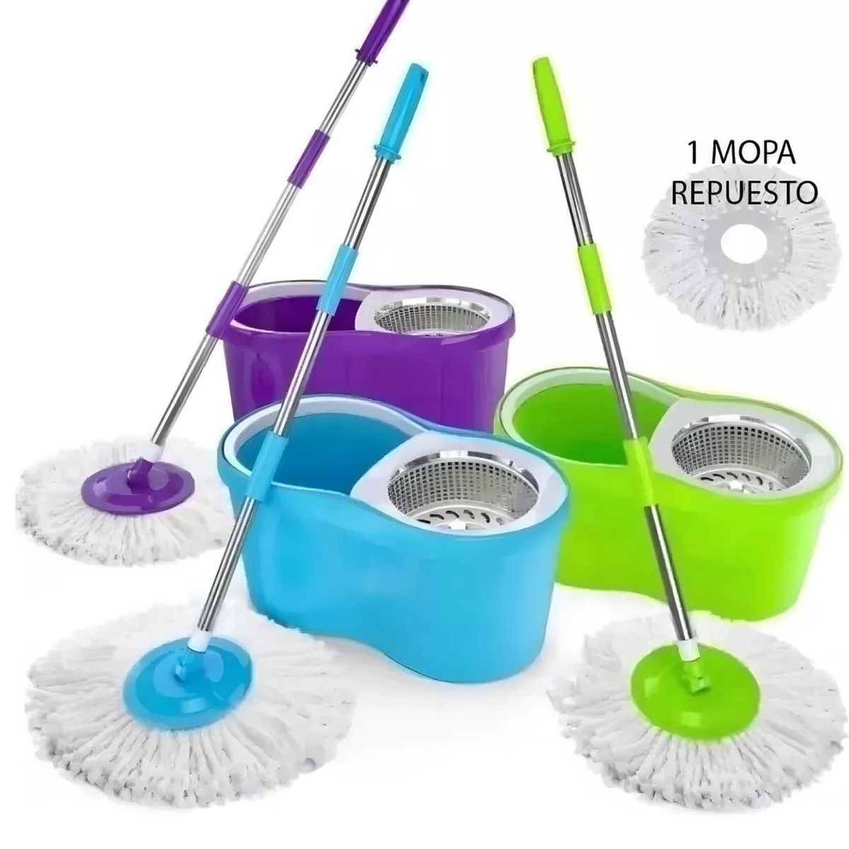 ONE PIXEL - Trapeador Exprimidor Automatico Balde Microfibra +1 Repuesto