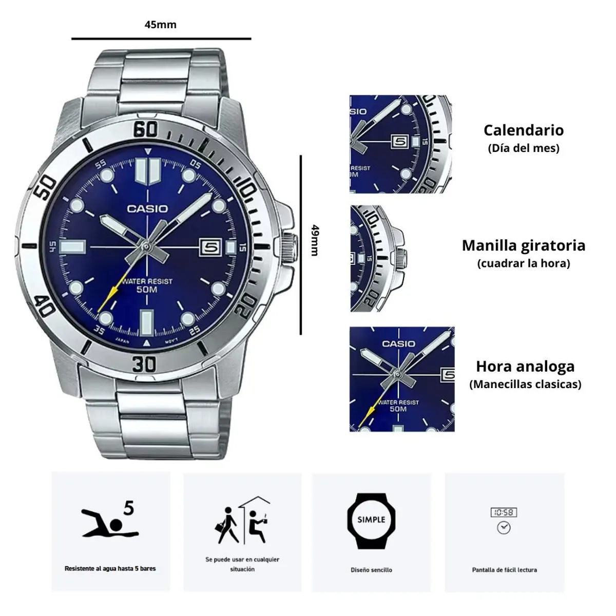 CASIO - Reloj Casio MTP-VD01D-2E Diseño Elegante