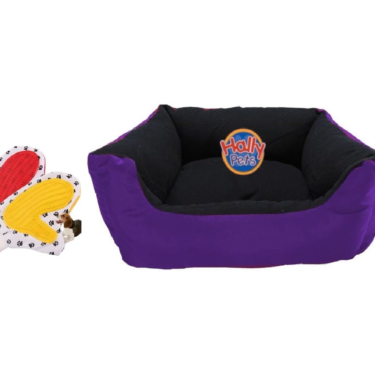 HALLY PET - Cama Grande con cojin lavable + guante cepillo