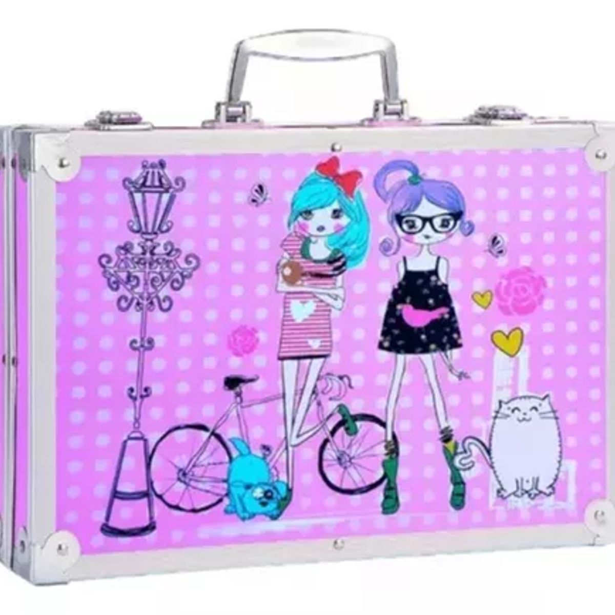 GENERICO - Set Kit Creativo Arte Dibujo Maleta Metálica X 145pcs - Muñeca Rosa