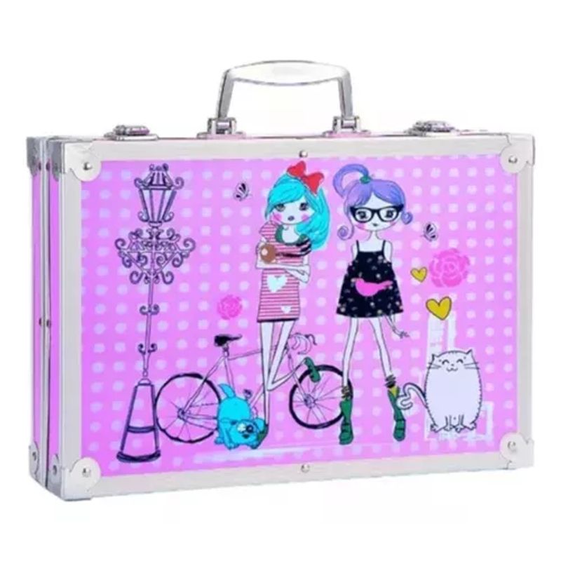 GENERICO - Set Kit Creativo Arte Dibujo Maleta Metálica X 145pcs - Muñeca Rosa