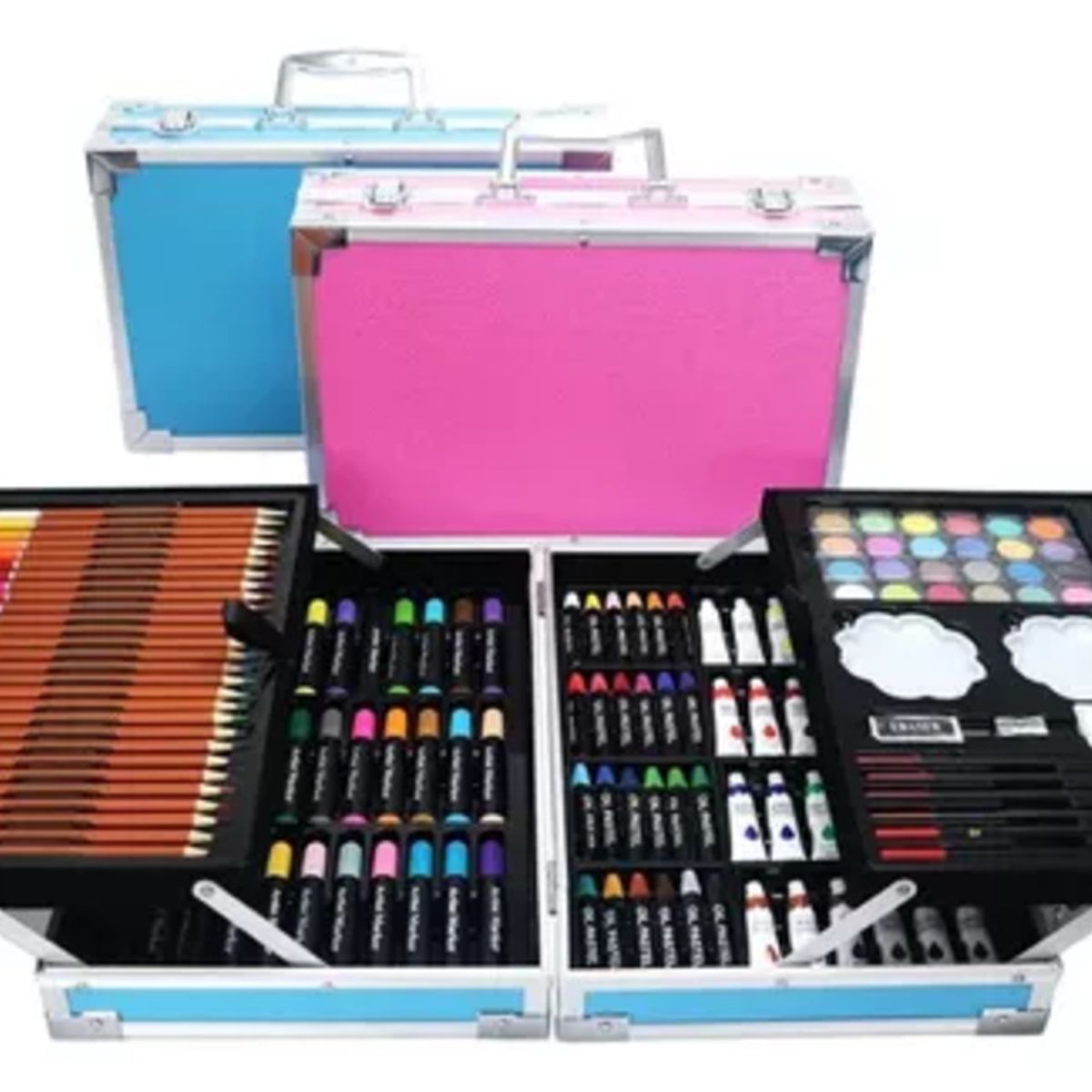 GENERICO - Set Kit Creativo Arte Dibujo Maleta Metálica X 145pcs - Unicornio Azul