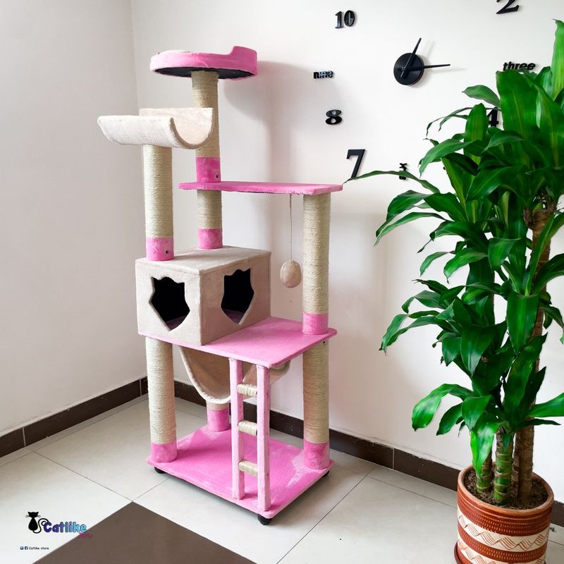 CATLIKE - Gimnasio Rascador Para Gatos Ref Cuna Rosa Beige