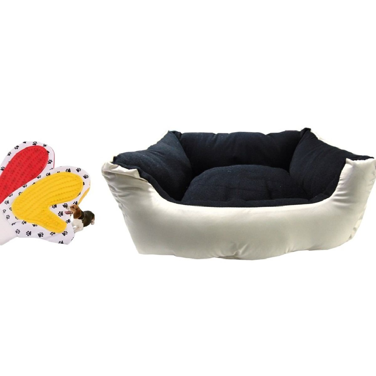HALLY PET - Cama Grande con cojin lavable + guante cepillo