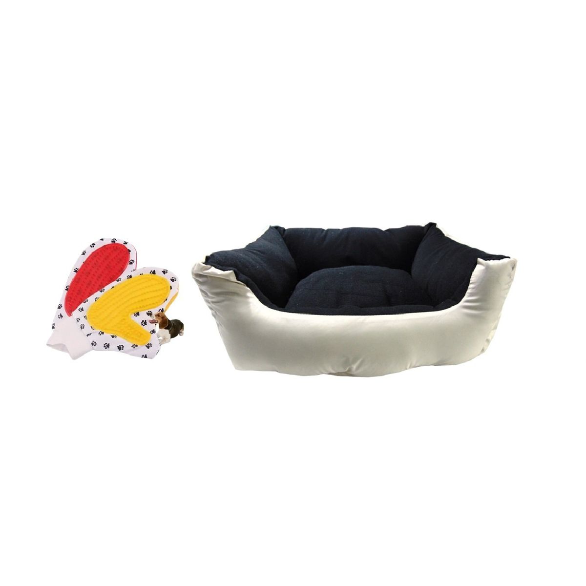 HALLY PET - Cama Grande con cojin lavable + guante cepillo