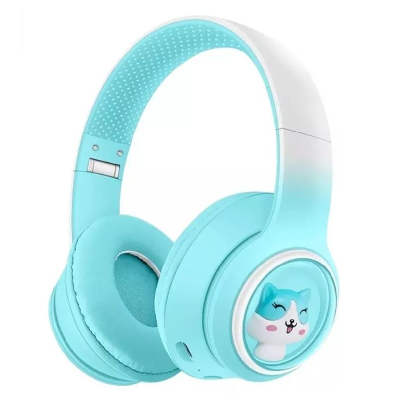 ONE PIXEL - Audífonos Diadema Niños Bluetooth con Diseño de Gato Turquesa