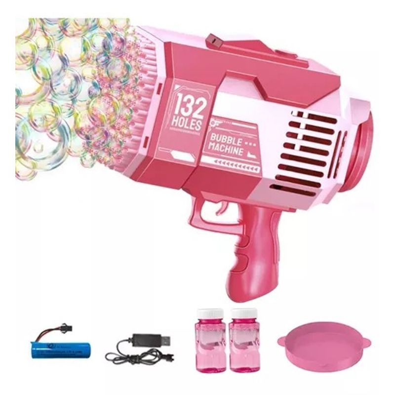 GENERICO - Lanzador Burbujas Electrica 132 Agujeros Recargable Rosada