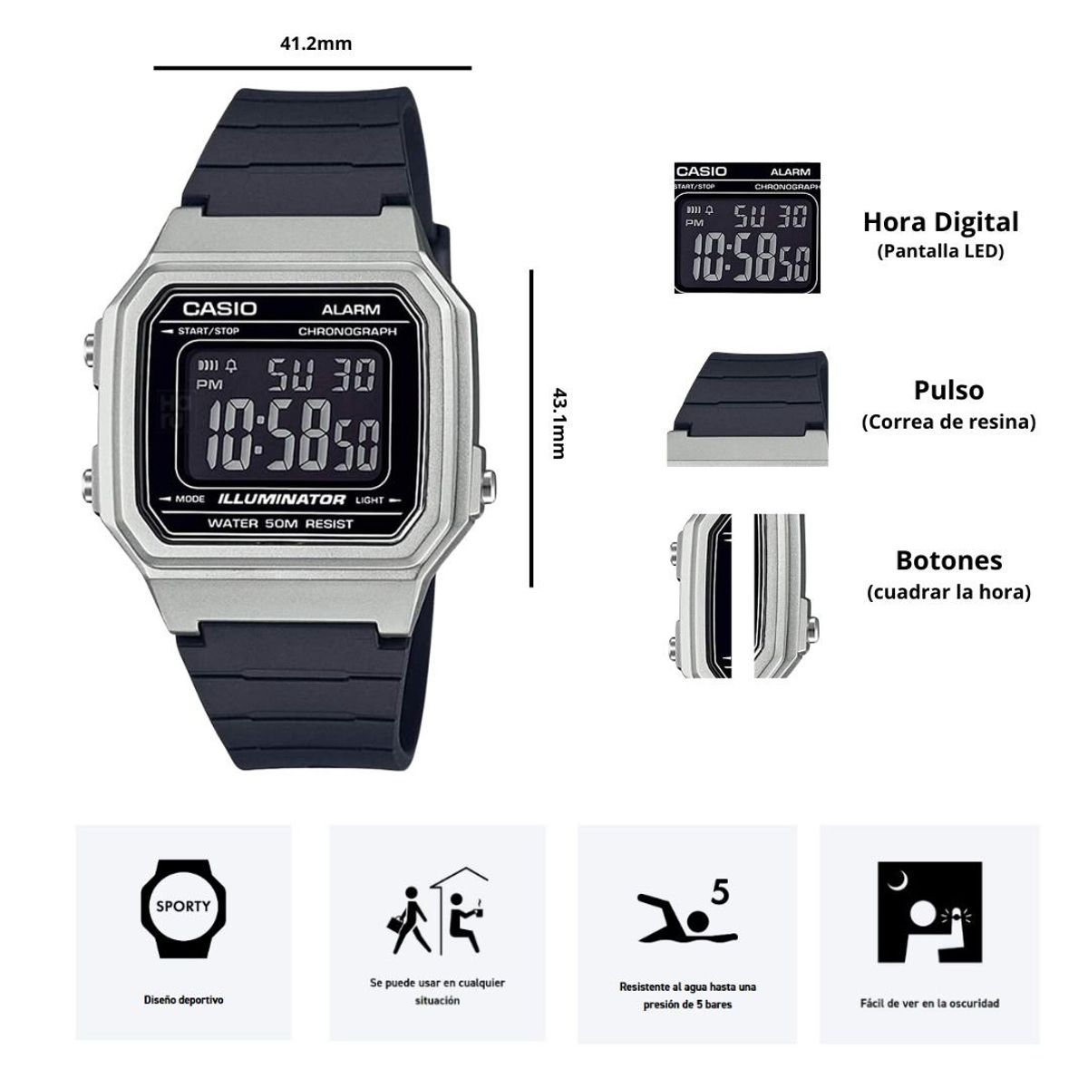 CASIO - Reloj Casio Unisex Modelo W-217HM-7B clásico