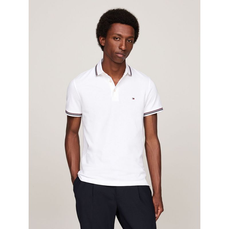TOMMY HILFIGER - Polo blanco de corte slim con ribetes Tommy Hilfiger