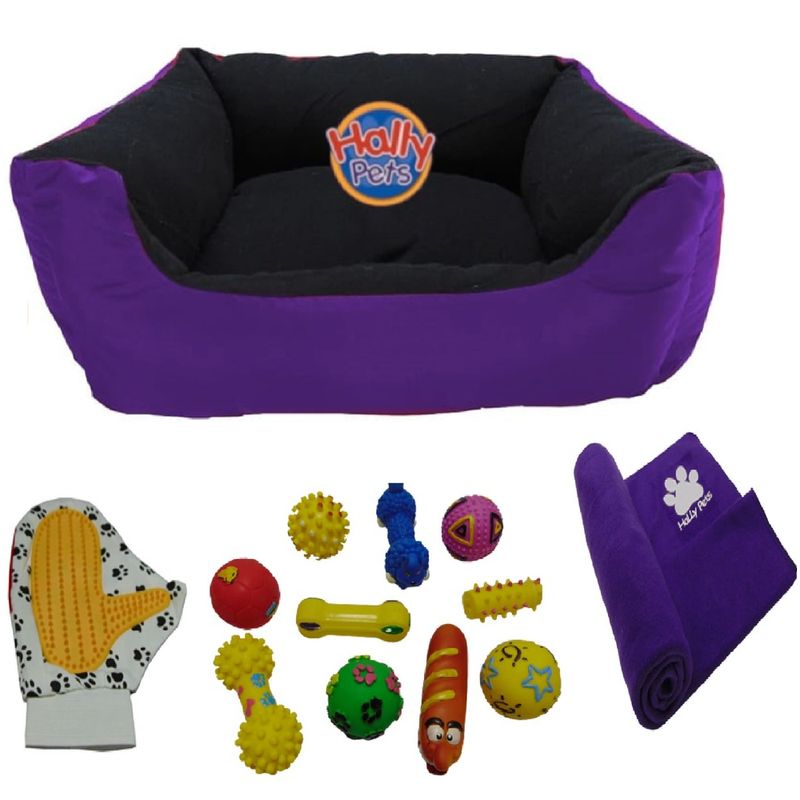 HALLY PET - Cama Grande con cojin+guante+1 juguete chillon+cobija