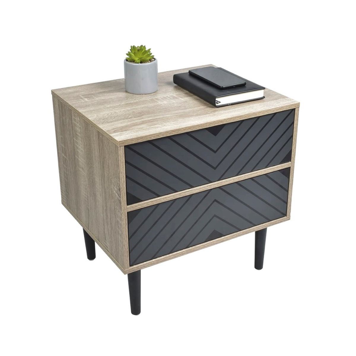 TOPLIVING - Mesa de Noche Vintage con 2 Cajones Marrón y Negro-