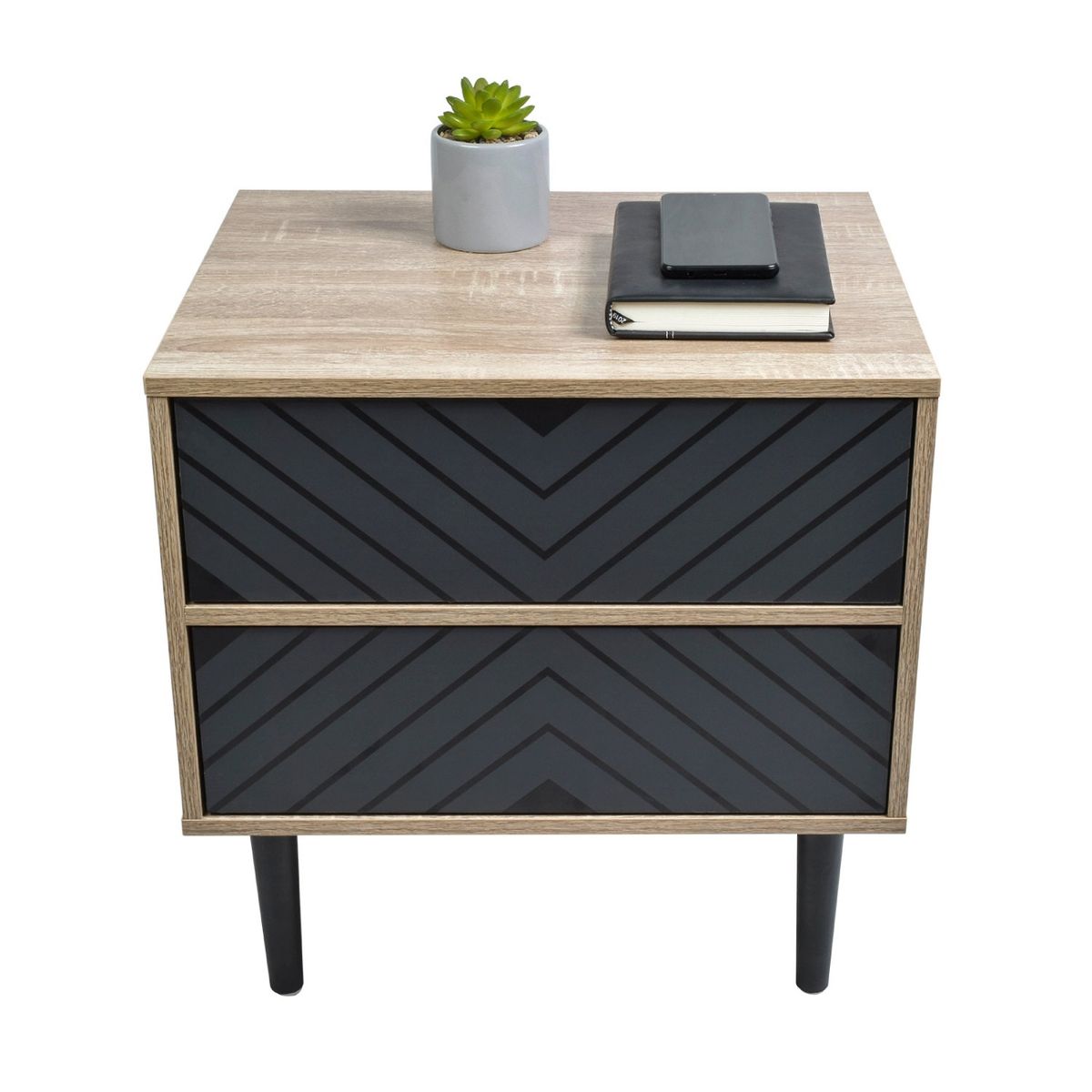 TOPLIVING - Mesa de Noche Vintage con 2 Cajones Marrón y Negro-