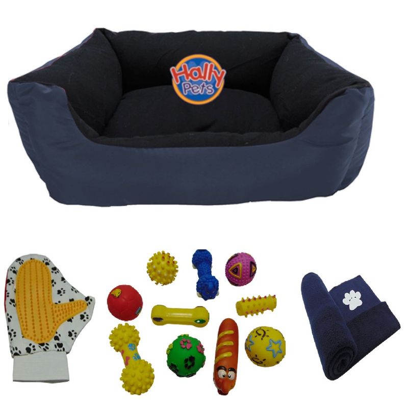 HALLY PET - Cama Grande con cojin+guante+1 juguete chillon+cobija