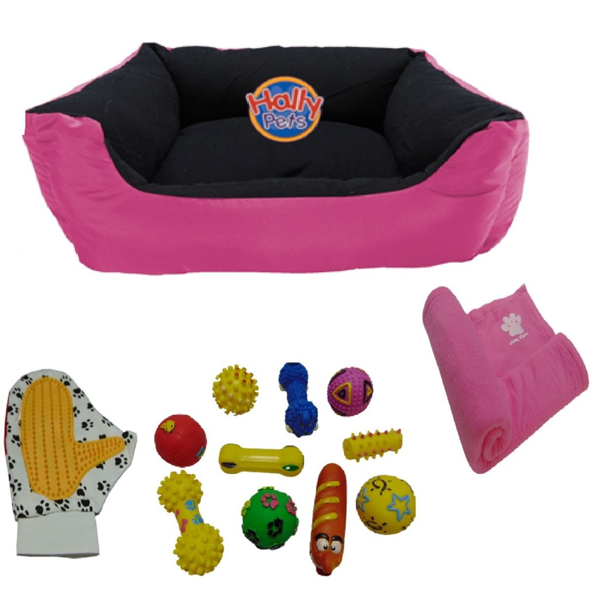 HALLY PET - Cama Grande con cojin+guante+1 juguete chillon+cobija