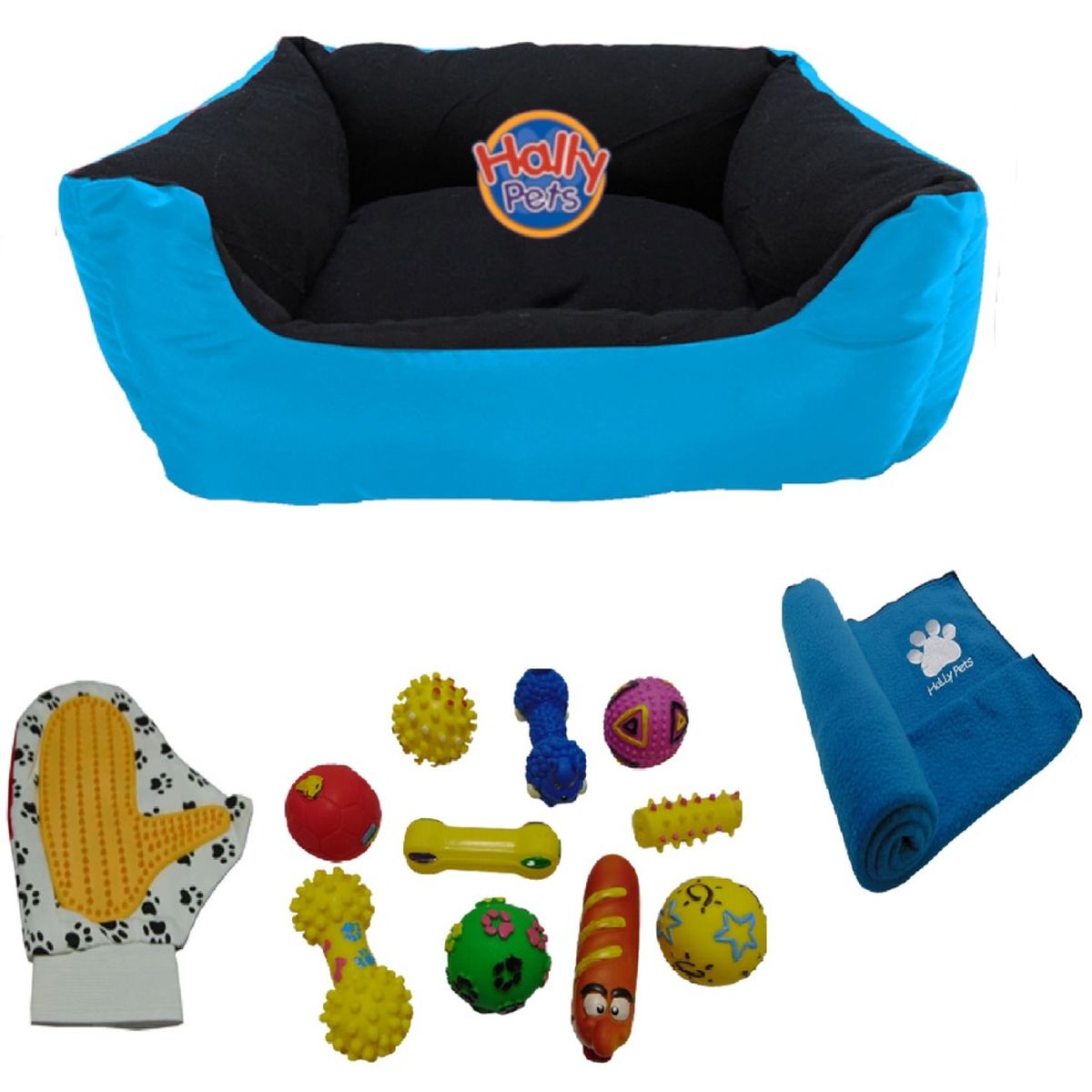 HALLY PET - Cama Grande con cojin+guante+1 juguete chillon+cobija