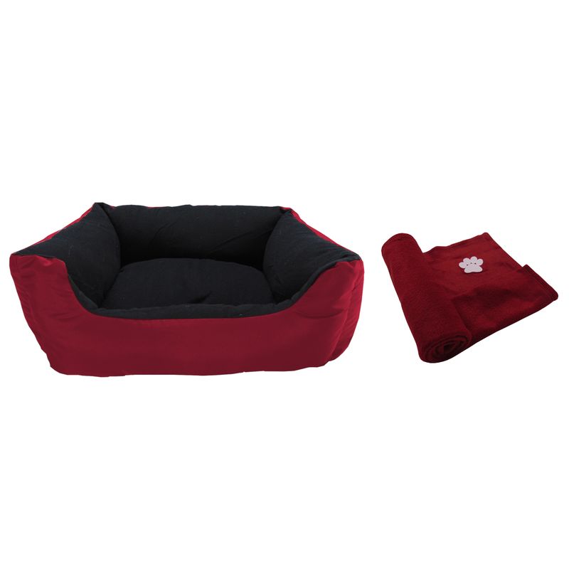 HALLY PET - Cama Grande Impermeable con cojin lavable + cobija grande