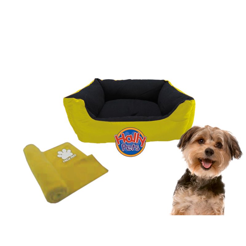 HALLY PET - Cama Grande Impermeable con cojin lavable + cobija grande