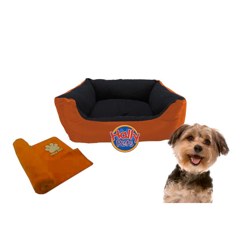 HALLY PET - Cama Grande Impermeable con cojin lavable + cobija grande