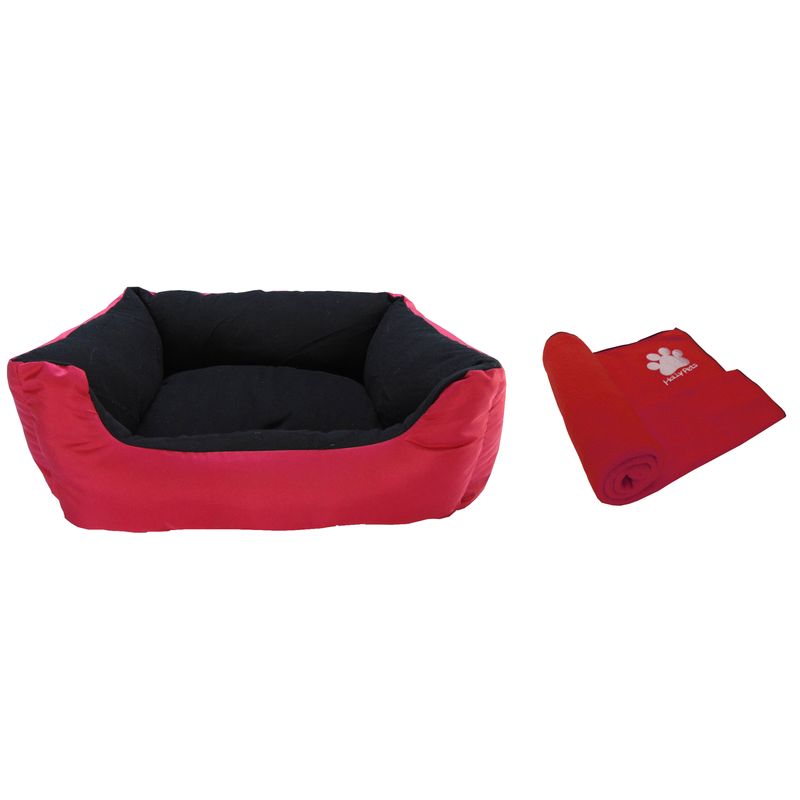 HALLY PET - Cama Grande Impermeable con cojin lavable + cobija grande