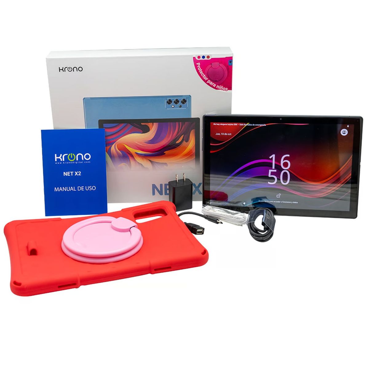 KRONO - TABLET KRONO NET X2 8 GB/ 64 GB COLOR GRIS CON PROTECTOR PARA NIÑOS ROJO