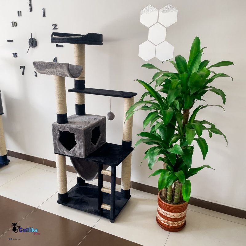 CATLIKE - Gimnasio  Rascador Para Gatos Ref Cuna Negro Gris +Obsequio