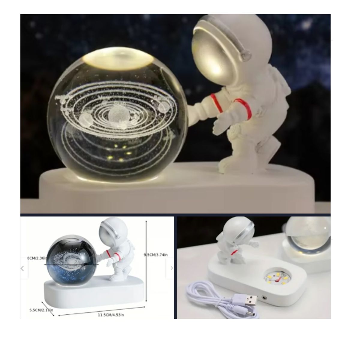 GENERICO - Lámpara De Bola De Cristal 3d Luz Nocturna Astronauta Parado