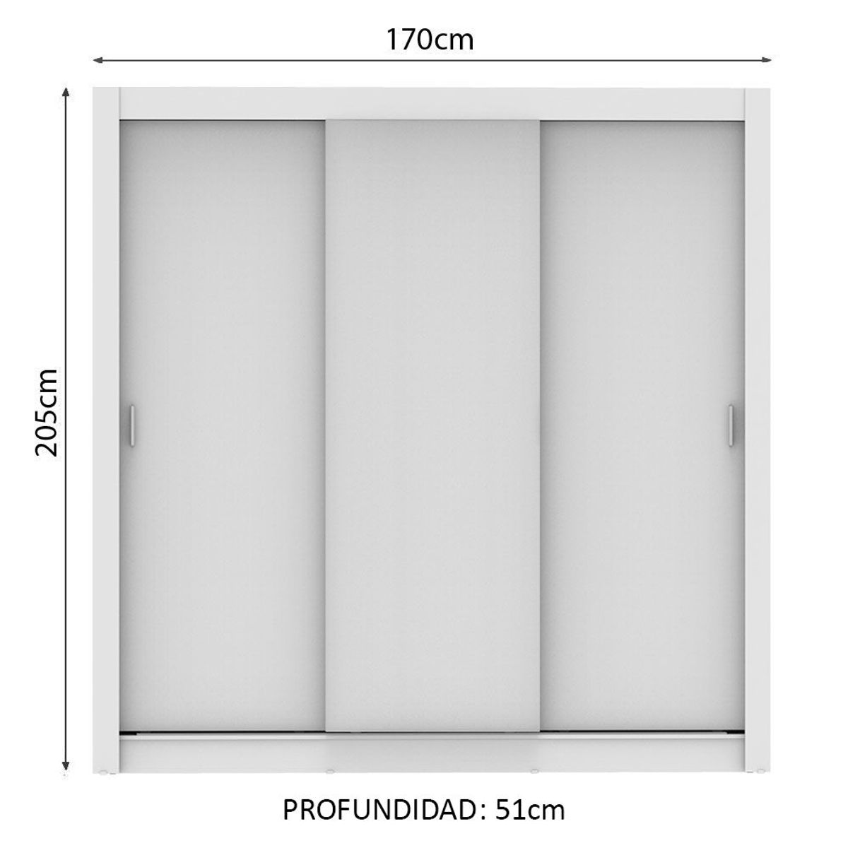 MADESA - Clóset Monaco 3 Puertas Corredizas Blanco 170 cm x 205 cm x 51 cm