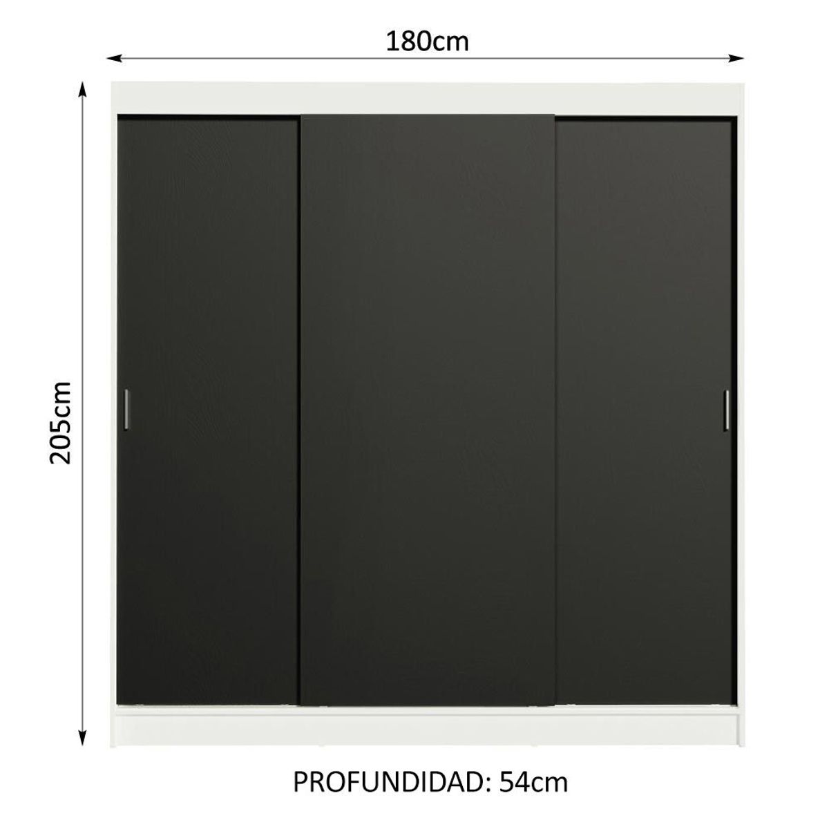MADESA - Clóset Reno 3 Puertas Corredizas 4 Cajones Blanco/Negro 180 cm x 205 cm x 54 cm