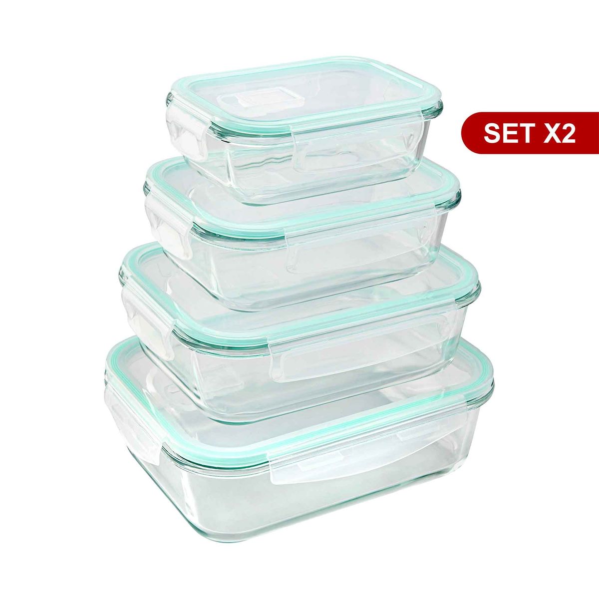 CHEF MASTER - Set de 8 Refractarias en Vidrio Tapa Hermética, Porta Comida.