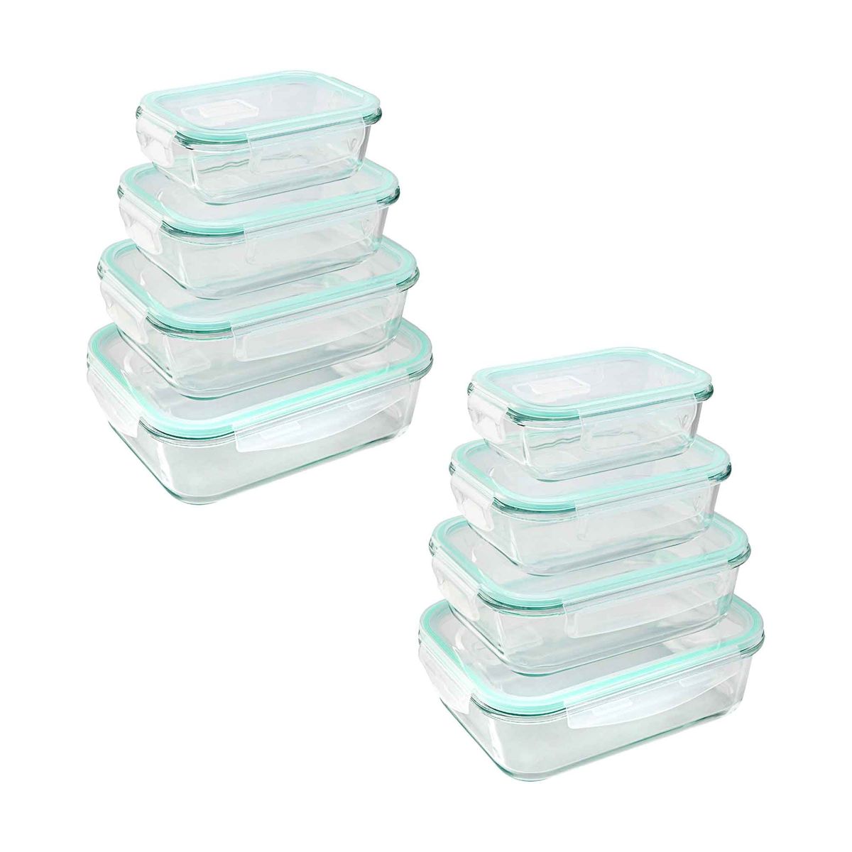 CHEF MASTER - Set de 8 Refractarias en Vidrio Tapa Hermética, Porta Comida.